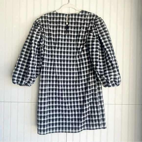 J. Crew Size XS Black and White Puff-Sleeve Mini Dress in Textured Plaid NEW! - Picture 10 of 10